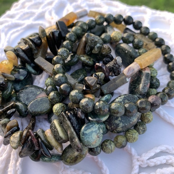 Natural Dark Green Jade & Serpentine Multicolored Gemstone Mixed Bead Bracelets - Picture 10 of 10